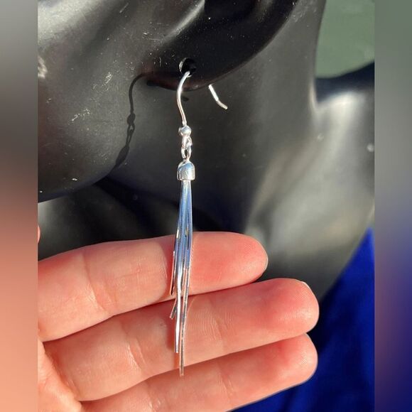Italian Sterling Silver Tassel Drop Earrings - Picture 7 of 7